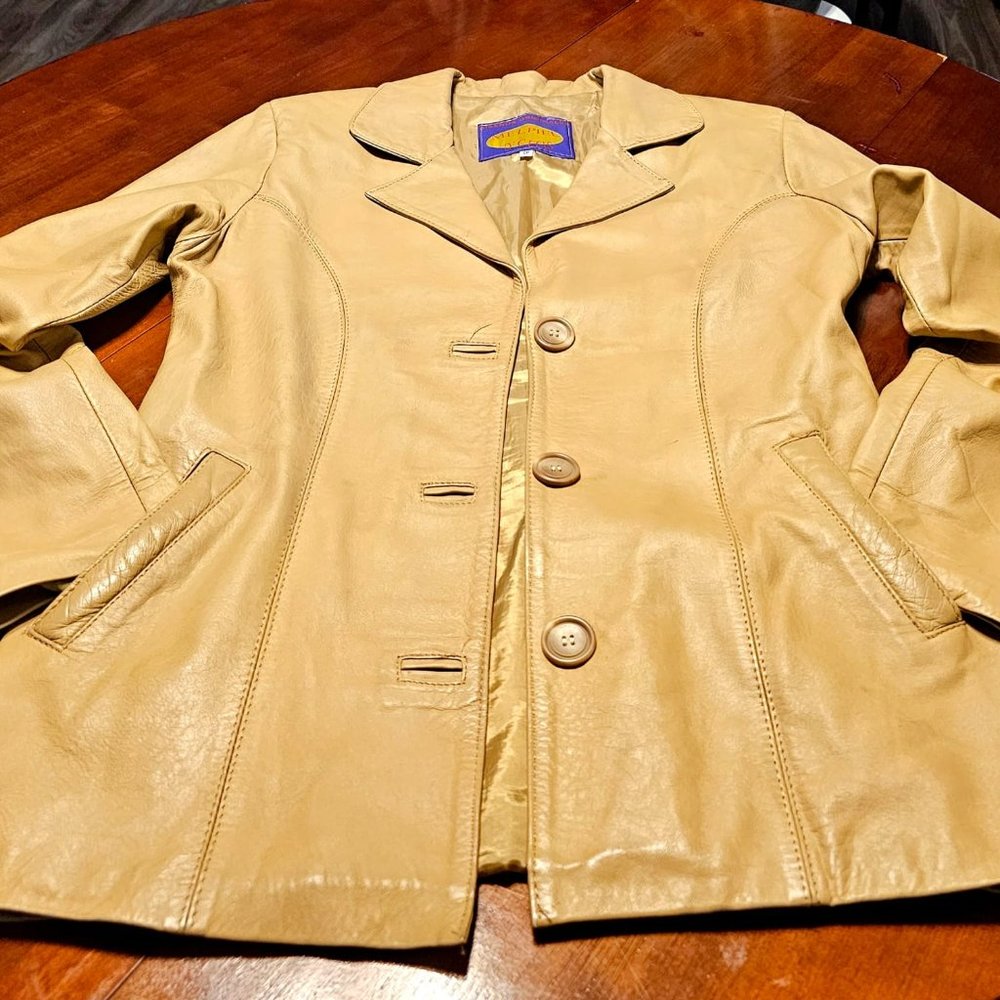 Genuine Mexican Leather Women's Blazer / Casual Coat Long Sleeves-Dark yellow